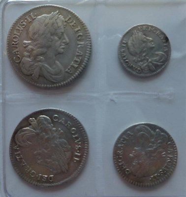 Lot 325 - Charles II Maundy set 1673, 4d, 3d, 2d and 1d, all with matching light tone, generally AVF