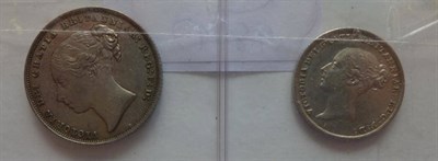 Lot 328 - Victoria, 2 x Silver Coins: shilling 1840, good edge and surfaces GVF/AEF and sixpence 1839, a...