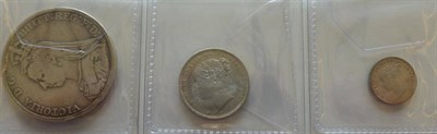 Lot 346 - Victoria, 3 x Silver Coins:  Crown 1889, contact marks and minor edge bumps otherwise AFine,...