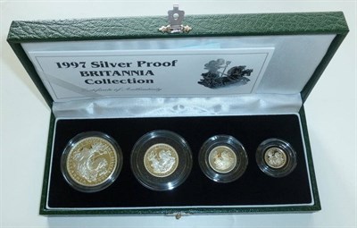 Lot 359 - Britannia 4-Coin Silver Proof Set: £2, £1, 50p & 20p, with certificate, in CofI, light toning