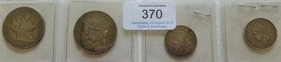 Lot 370 - 2 x Halfcrowns:  1825 AVF and 1836 minor edge imperfections otherwise GFine and 2 x Shillings: 1821