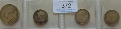 Lot 372 - Victoria, 4 x Silver Coins: Halfcrown 1849, large date, small edge bumps/nicks and light...