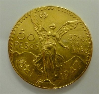 Lot 375 - Mexico Gold 50 Pesos 1947 'Centennial of Independence', 41.8g of .900 gold, trivial contact...