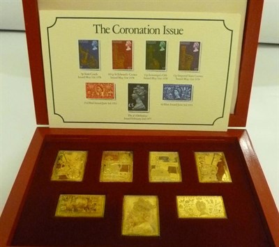 Lot 386 - 7 x Silver Gilt Replica Stamps, issued for the 25th anniversary of the Coronation 1978,...