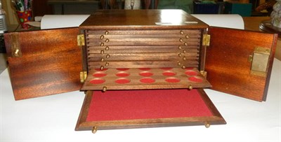 Lot 390 - A Professionally Made Mahogany Coin Cabinet,  13 trays with felt-lined spaces (22mm to 50mm)...