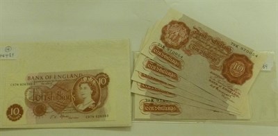 Lot 413 - 6 x Consecutively Numbered 10 Shilling Notes Peppiatt (Red-Brown) 79K 970054 - 59 and A 10 Shilling