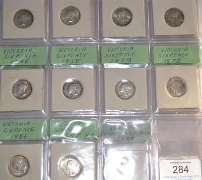 Lot 284 - Victoria, 10 x Young Head Sixpences 1845, 1846 lustrous EF, 1850 AEF, 1855 GVF, 1856 lustrous...