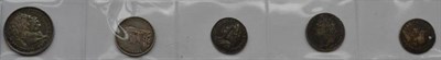 Lot 294 - 5 x Miscellaneous English Silver Coins: shilling 1819/8 minor rev. edge bruise o/wise...