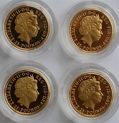 Lot 313 - 4 x Britannia Gold Proof £25 (each ¼ oz fine gold): 2003, 2004, 2005, 2006, with certs,...