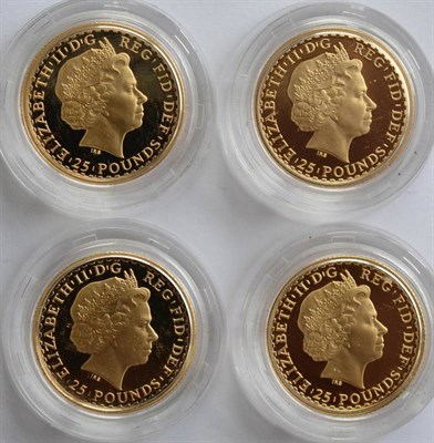 Lot 315 - 4 x Britannia Gold Proof £25 (each ¼ oz fine gold): 1998, 1999, 2000, 2001, with certs,...