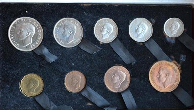 Lot 317 - Proof Set 1950, 9 coins farthing to halfcrown, in red BofI (in good condition), bronze toning...