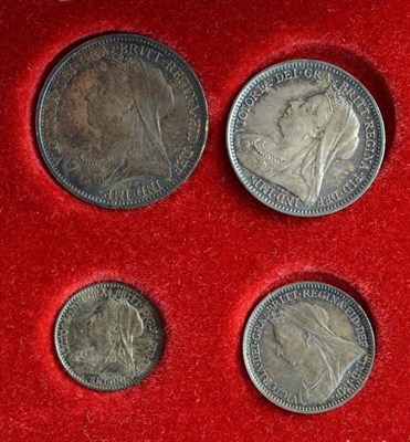 Lot 321 - Victoria, Maundy Set 1901, 4d, 3d, 2d & 1d, in modern case, toned AEF or+