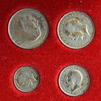 Lot 323 - George V, Maundy Set 1922, 4d, 3d, 2d & 1d, in modern case, uneven toning & carbon spots o/wise EF