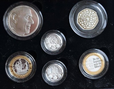 Lot 328 - UK Silver Proof Piedfort Set 2011 comprising: £5 'Prince Philip 90th Birthday,'  2 x £2 'King