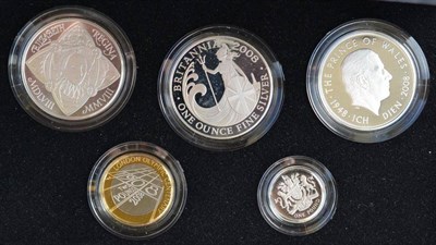 Lot 331 - 2 x 'Family Silver' Sets: 2008 comprising £5 'Prince Charles 60th Birthday,' £5 'Elizabeth 1