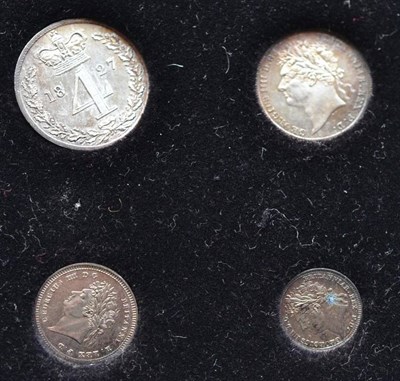 Lot 334 - George IV Maundy Set 1827, 4d, 3d, 2d & 1d, toning spots, in modern case, EF to UNC