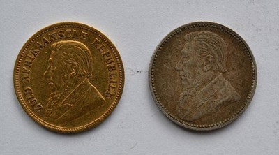 Lot 341 - South Africa Gold Half Pond 1894 AVF and Sixpence  1897 VF