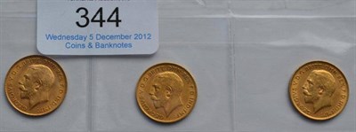 Lot 344 - 3 x Half Sovereigns: 1911, 1912 & 1915 AVF or+