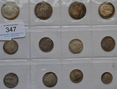 Lot 347 - 12 x English Silver Coins comprising: 4 x Shillings: 1709 metal flaws & worn circular...