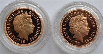 Lot 383 - 2 x Proof Sovereigns: 1998 & 1999, with certs, in CofI, FDC