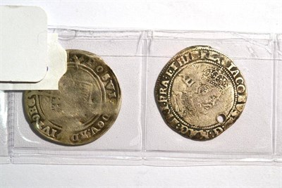Lot 12 - 5 x English Hammered Shillings comprising: Edward VI fine silver issue, creased, flat spots in...
