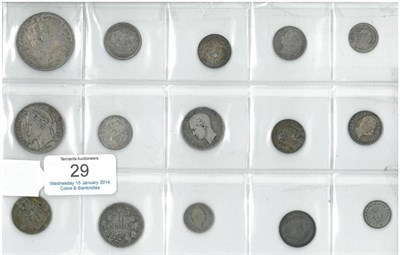 Lot 29 - 15 x 19th Century Foreign Silver Coins comprising: British India rupee 1884 & quarter rupee...