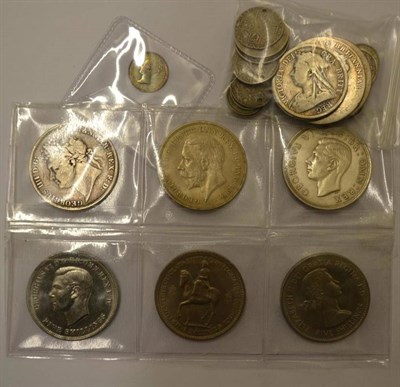 Lot 60 - Miscellaneous English Silver Coins comprising: 3 x crowns: 1821 SECUNDO contact marks VG, 1935 VF &