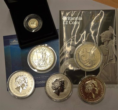 Lot 68 - 5 x 1oz Silver Britannia £2: 2004, 2005, 2006(x2) & 2008 all BU (2008 & 2004 in presentation...