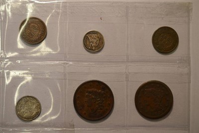 Lot 80 - USA, 13 x 19th century silver & bronze coins comprising: 2 x dimes 1854 EF & 1887s AEF, 2 x...