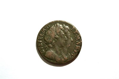 Lot 83 - William & Mary Farthing 1694, GVLIELMS error & BRITANNIA with unbarred A's, some minor surface...