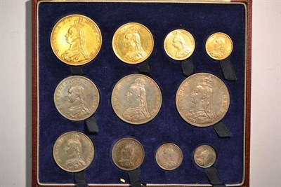 Lot 90 - Gold & Silver Set 1887JH, 11 coins comprising gold £5, £2, sovereign (1887M) & half sovereign