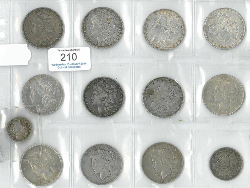 Lot 210 - USA, 11 x Silver Dollars: 1881, 1885, 1887, 1889, 1891, 1900s, 1921s (Morgan), 1922, 1925,...