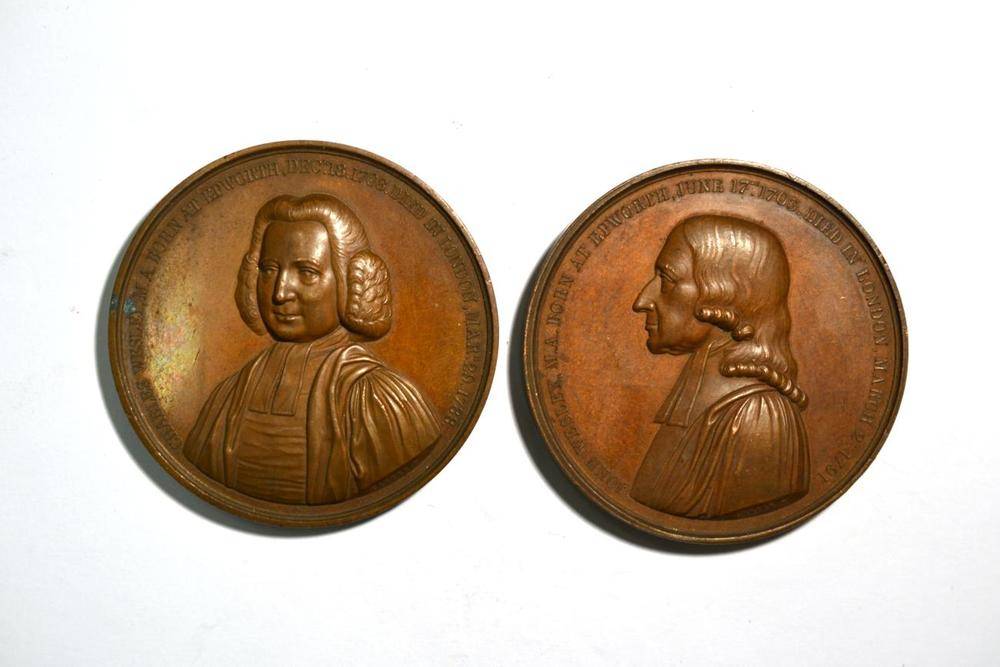 Lot 235 - 2 x Bronze Commemorative Medals 'Centenary of Wesleyan Methodism 1839' by C F Carter, (1) obv....