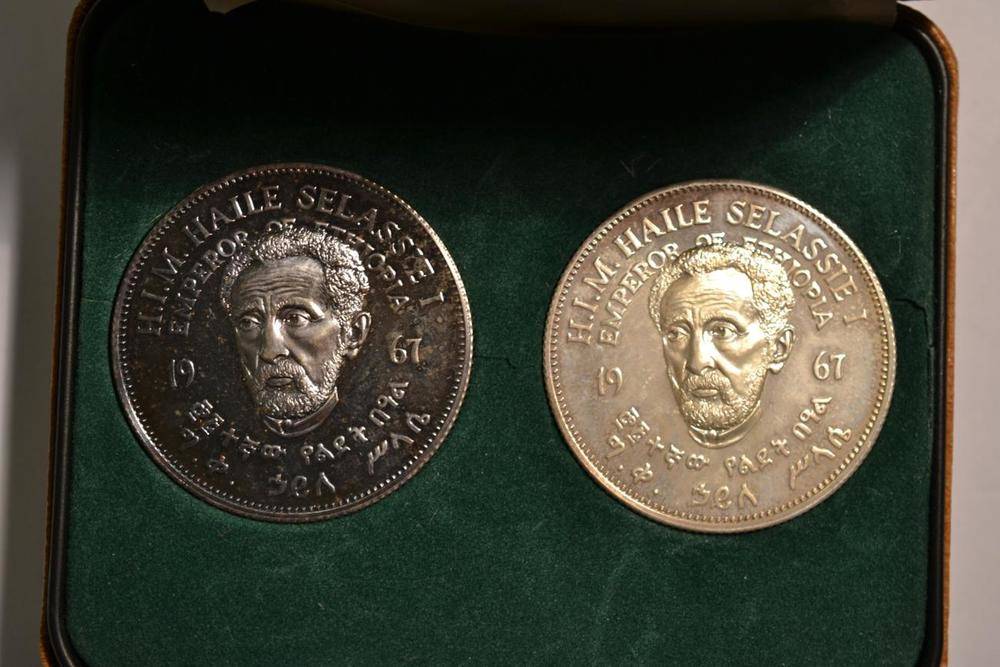 Lot 239 - Ethiopia, a Set of 2 x Proof Silver Medals, commemorating the 75th birthday of Haile Selassie 1967