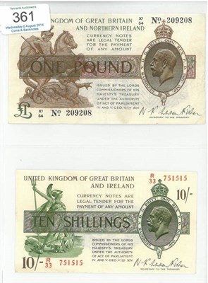 Lot 361 - Treasury Notes: £1 Warren Fisher 3rd issue (July 1927) X1/54, vertical centre crease & some...