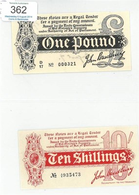 Lot 362 - Treasury Notes: £1 Bradbury 1st Issue (August 1914), D/17 No  (with dash) 000321, 'In Memory...