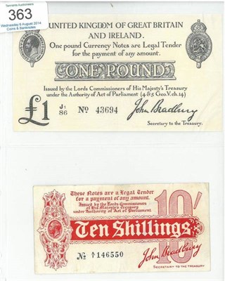 Lot 363 - Treasury Notes: £1 Bradbury 2nd Issue (October 1914) J1/86 followed by 5 serial numbers,...