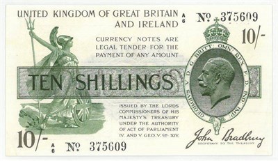 Lot 364 - Treasury Note: 10 Shillings Bradbury 3rd Issue (October 1918) A/6 No (with dot) & serial numbers in