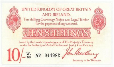 Lot 365 - Treasury Note: 10 Shillings Bradbury 2nd Issue (January 1915) W1/60 followed by 6 serial...