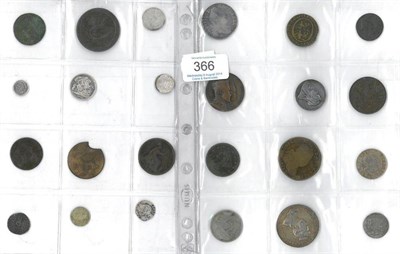 Lot 366 - 24 x Miscellaneous Jettons, Medalets, Coins etc including: France, Louis XIV silver jetton 1704...