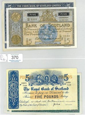 Lot 370 - Scotland, 10 x £5 Notes comprising: Bank of Scotland 23 May 1960, The Royal bank of Scotland 1st