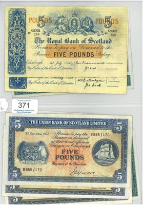 Lot 371 - Scotland, 10 x £5 Notes comprising: 2 x The Royal Bank of Scotland 1st July 1952 & 1sft February