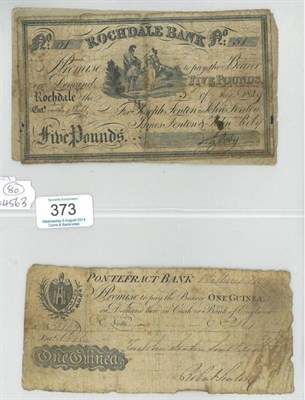 Lot 373 - 2 x 19th Century Provincial Banknotes: (1) Rochdale Bank £5 Aug 5 1829 for Joseph Fenton,...