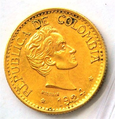 Lot 97 - Colombia Gold 5 Pesos 1924, large 4, 7.93g, .917 gold, good edge & surfaces, EF