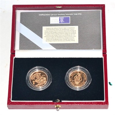 Lot 256 - Gold Proof 2-Coin Sovereign Set comprising UK sovereign 2000 Pistrucci reverse & Jersey...