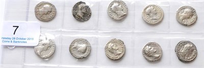 Lot 7 - Roman Imperial, 10 x Silver Denarii: Vespasian rev. (PON MAX) TR P COS VI Pax seated left...