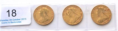 Lot 18 - Victoria, 3 x Old Head Sovereigns: 1898, 1899 & 1900, contact marks, AFine