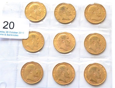 Lot 20 - Edward VII, a Date Run of 9 x Sovereigns: 1902 to 1910 inclusive, all London Mint except 1904M, all