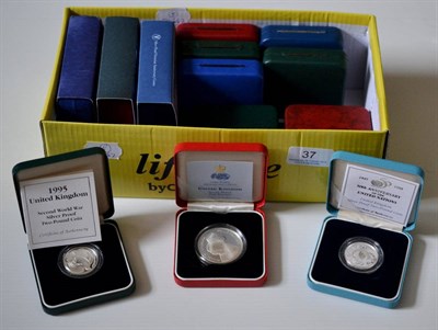 Lot 37 - 7 x Silver Proof £5 comprising: 1996, 1997, 1998, 2000 'Millennium,'  2000 'Millennium' with...