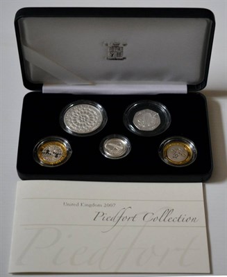 Lot 40 - RM Silver Proof Piedfort Collection 2007, 5 coins comprising: £5 ('Diamond Wedding'), 2 x...